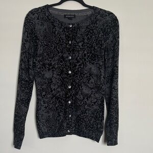 NEW Jessica Black & Gray Textured Button-Front Cardigan Cotton/Cashmere blend.